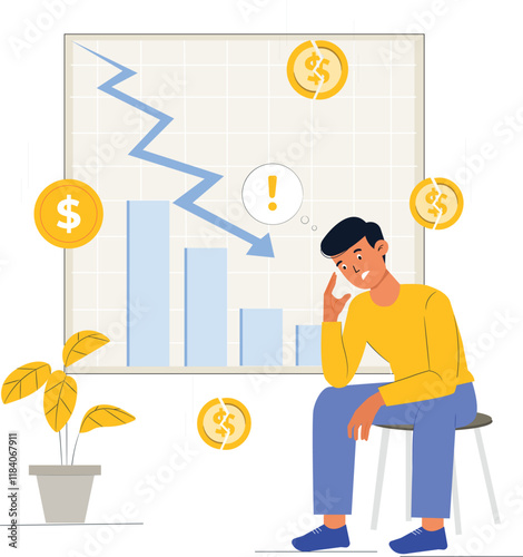 Economic downturn illustration with declining market trends and falling graphs.
