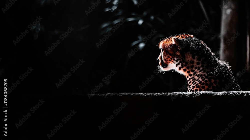 Obraz premium Majestic Cheetah Silhouette in Dark Jungle Environment with Soft Light and Natural Elements