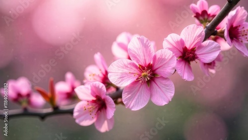 Spring card. spring background with delicate pink sakura flowers in full bloom	
