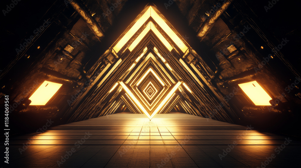 Obraz premium Futuristic glowing geometric tunnel with symmetry