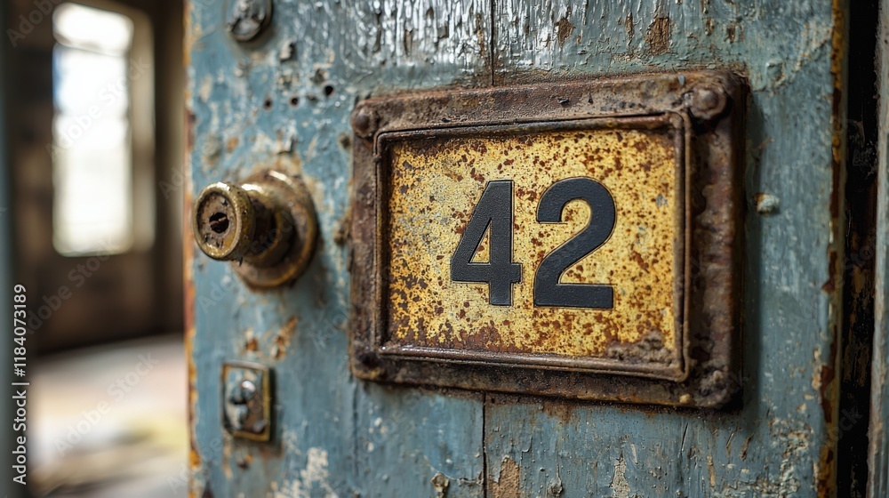 Rusty Old Door with Number 42 Signage Rusty Old Door with Number 42 Signage