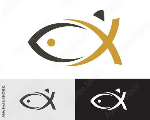 Fish Profile and Active Man Vector Logo Art