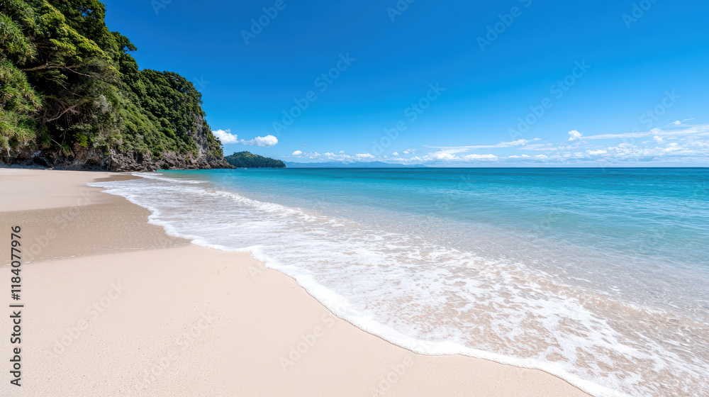 Obraz premium serene beach with gentle waves and clear blue skies invites relaxation