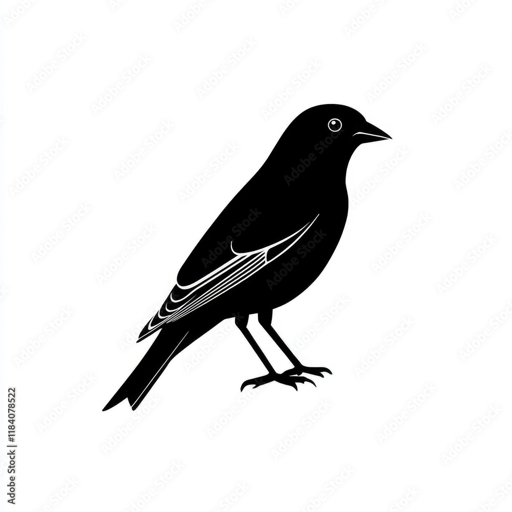 Fototapeta premium Majestic Bird Silhouette: A Black and White Vector Illustration of Avian Beauty. Perfect for nature-themed designs, wildlife prints, and minimalist artwork.