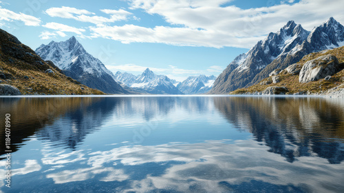 breathtaking view of fjord surrounded by majestic mountains and clear skies
