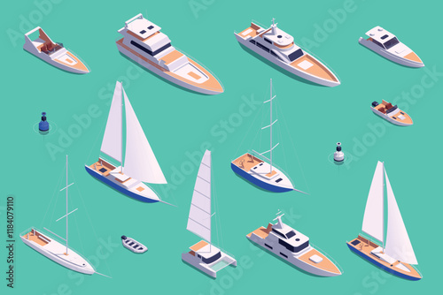 Nautical icons in isometric view