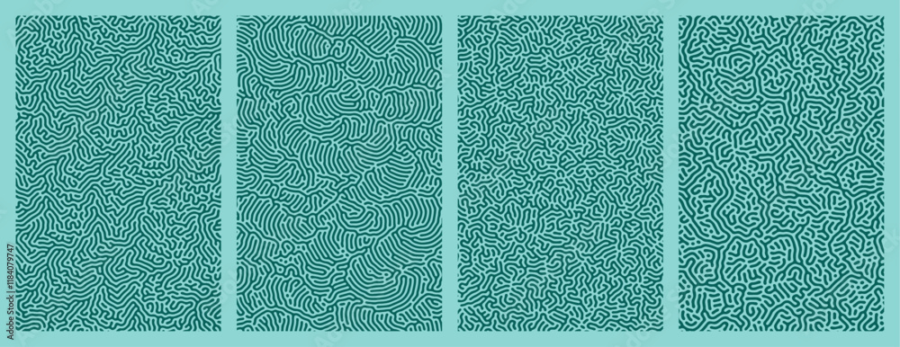 Fototapeta premium set of organic teal turing abstract lines pattern background. pack collection design