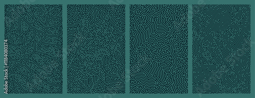 A collection of organic dark green Turing abstract line patterns background design