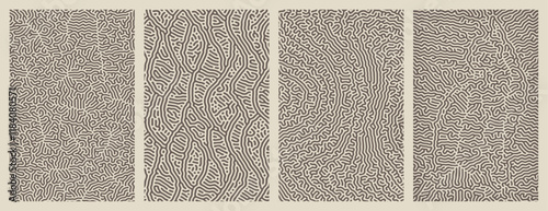 Pack of abstract grey organic line turing patterns backgrounds