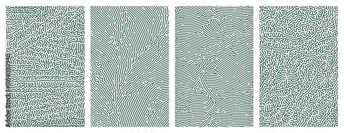 Pack of abstract blue organic line turing patterns backgrounds