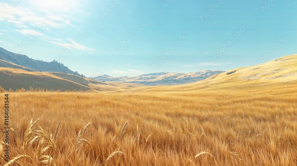 Golden wheat field blowing in the wind on a sunny day Golden wheat field blowing in the wind on a sunny day