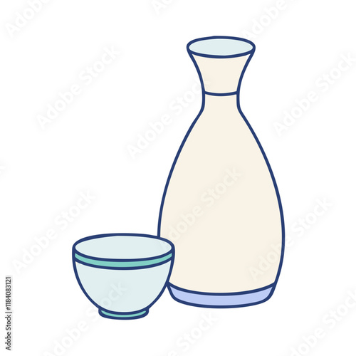 sake bottle and cup vector icon, drinks vector illustration - simple illustration of sake bottle and cup perfect for logos, and drinks-themed designs.