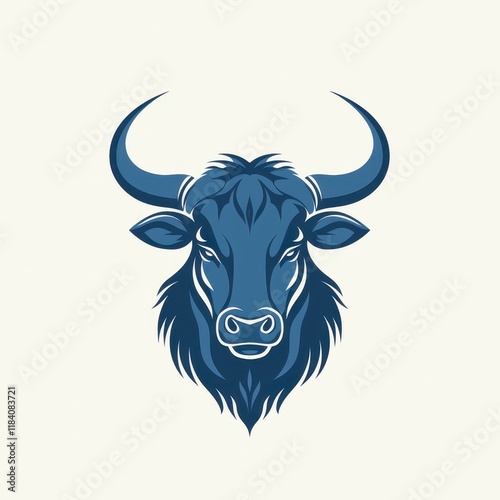 Stylized blue bull head illustration, strong, powerful, majestic. photo