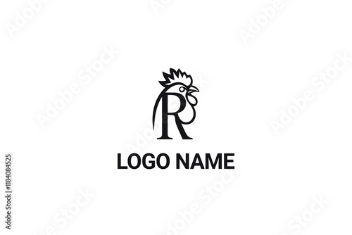 Minimalist Letter R Rooster Head Logo Design Template photo