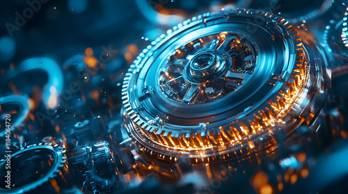 Wallpaper Mural Futuristic gear mechanism activation industrial setting 3d render tech environment close-up view innovation concept Torontodigital.ca