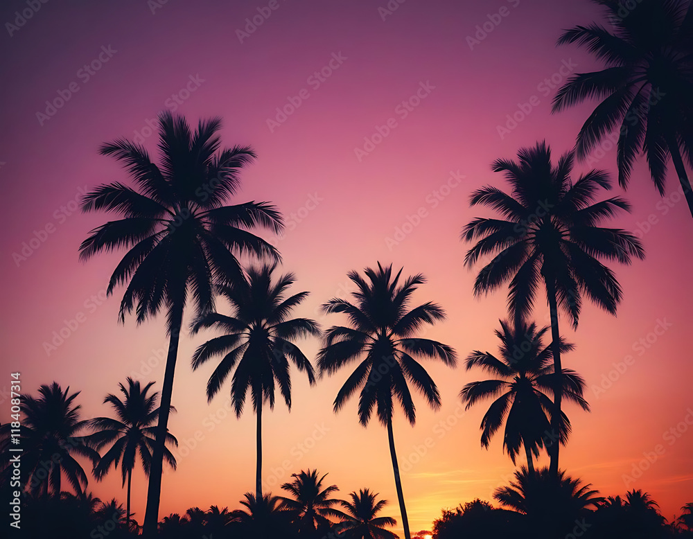 Palm trees silhouetted against a tropical sunset. Palm trees silhouetted against a tropical sunset.