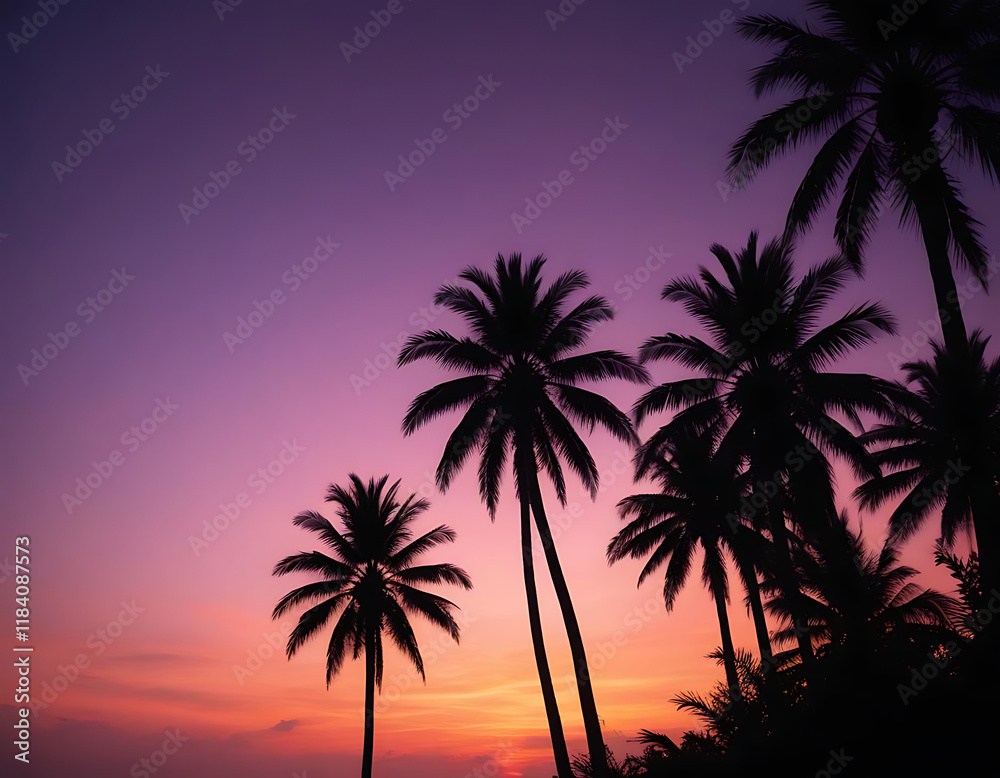 Palm trees silhouetted against a tropical sunset. Palm trees silhouetted against a tropical sunset.