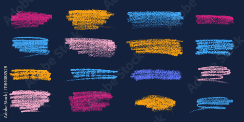 Hand Drawn Grunge Chalk brush Strokes and Lines, Creative Brush Lines with Rough Edges. Abstract freehand doodle line borders. Colorful splashes