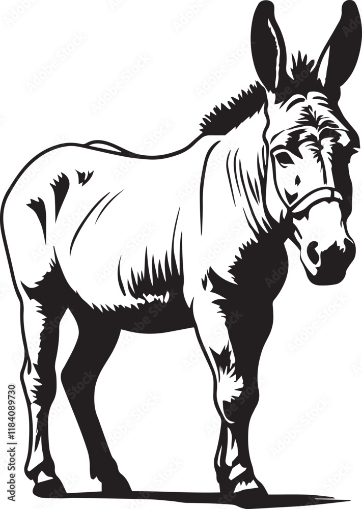 Fototapeta premium Black donkey silhouette vector illustration on white background.