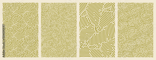 Set of collection abstract green patterns background designs with organic Turing style line patterns