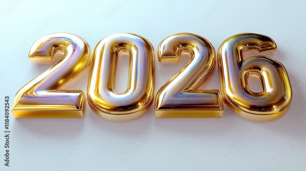 Metallic 2026 Number, New Year Concept with 3D Render Illustration on Plain Background Metallic 2026 Number, New Year Concept with 3D Render Illustration on Plain Background