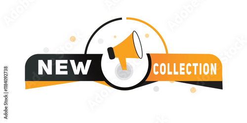 New collection, label poster icon megaphone. Modern banner and advertising. Vector isolated.