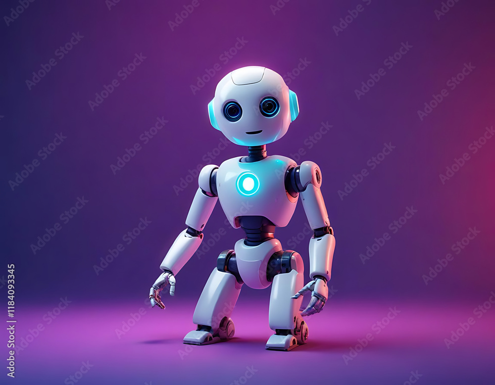 Fototapeta premium Robotics and AI symbols on a modern, sleek background.