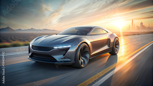 design of modern a car runing on the road