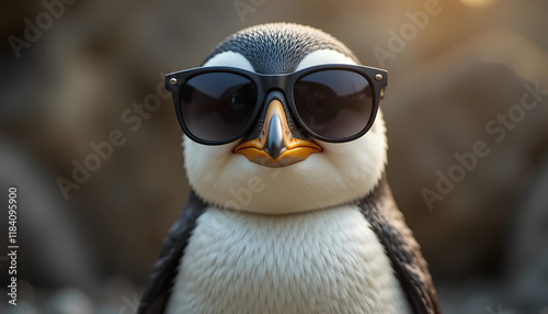 A penguin wearing sunglasses photo