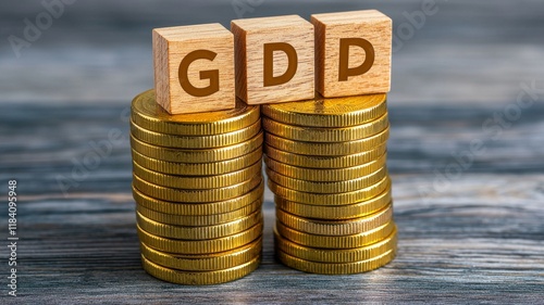 GDP Growth  Gold Coins   Wooden Blocks