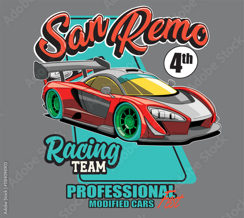 cartoon super racing car illustration for t shirt print or poster