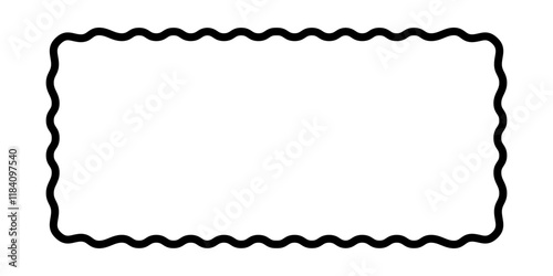 Rectangle frame with wavy edges. Rectangular shape with curvy borders. Empty text box, speech bubble, banner, tag or label isolated on white background. Vector graphic illustration.