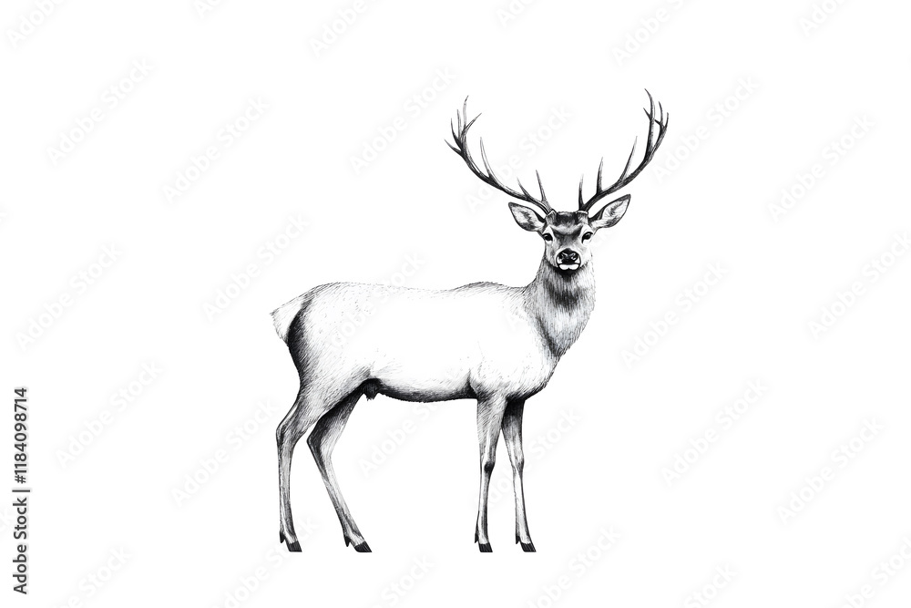 Fototapeta premium Deer graphic style wildlife simple drawing animal isolated on white background 