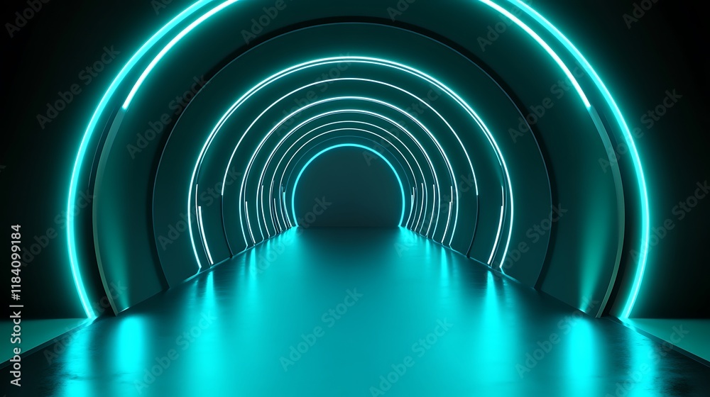 Abstract Neon Tunnel With Circular Lights Abstract Neon Tunnel With Circular Lights