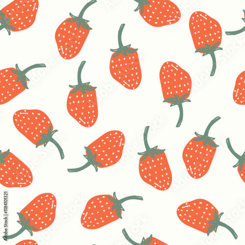 Seamless patern with hand drawn strawberry. Vector illustration.