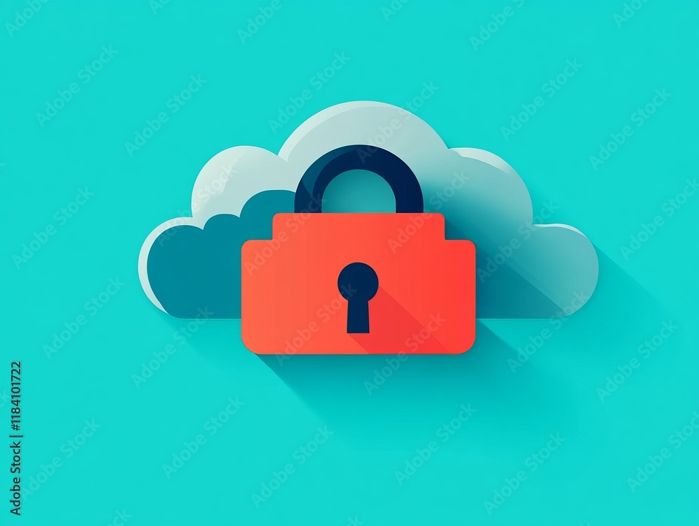 A colorful cloud with a padlock symbolizes cloud security and data protection in a digital environment. A colorful cloud with a padlock symbolizes cloud security and data protection in a digital environment.