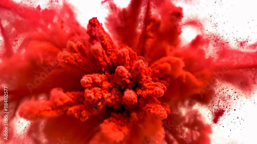 Red Powder Explosion Hologram Abstract Background Animation Video Footage, Dynamically Shows Colorful Burst with Intense Energy and Vibrant Movement. 4K Ultra HD Seamless Loop