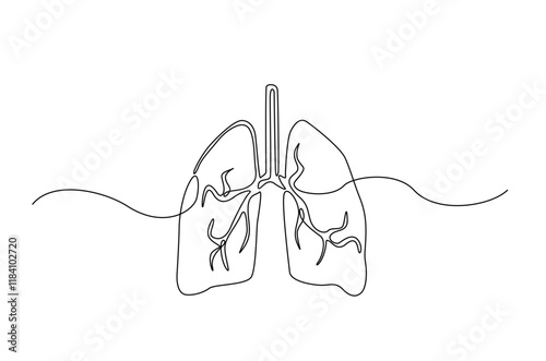 Anatomical human lungs organ in continuous one line drawing. Editable vector.