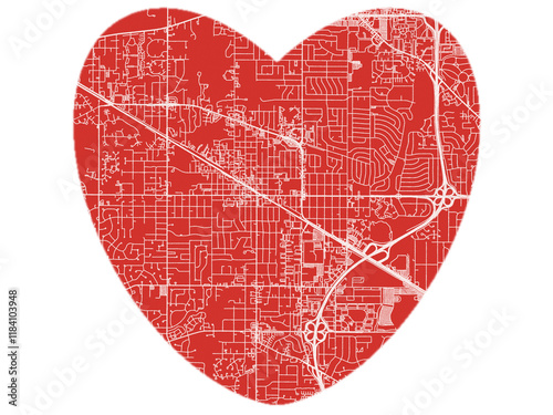 Heart-Shaped Map of Palatine  Illinois, USA in Bold Red and White Design. photo