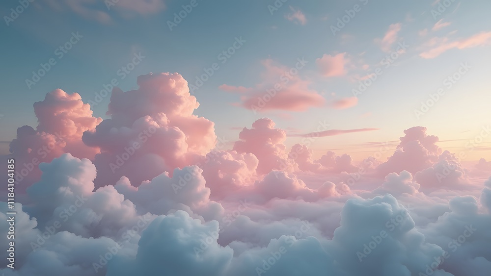 Serene Pastel Cloudscape, Dreamy Pink and Blue Abstract Cloud Formations, Calming Aerial View Serene Pastel Cloudscape, Dreamy Pink and Blue Abstract Cloud Formations, Calming Aerial View