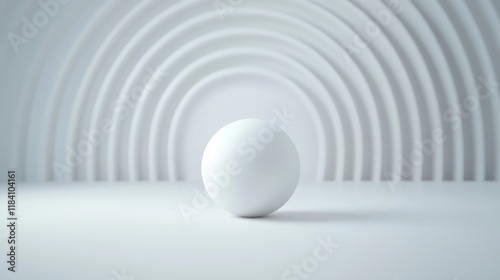 Minimalist spa setting featuring a white sphere against a backdrop of concentric arches, symbolizing wholeness and balance.