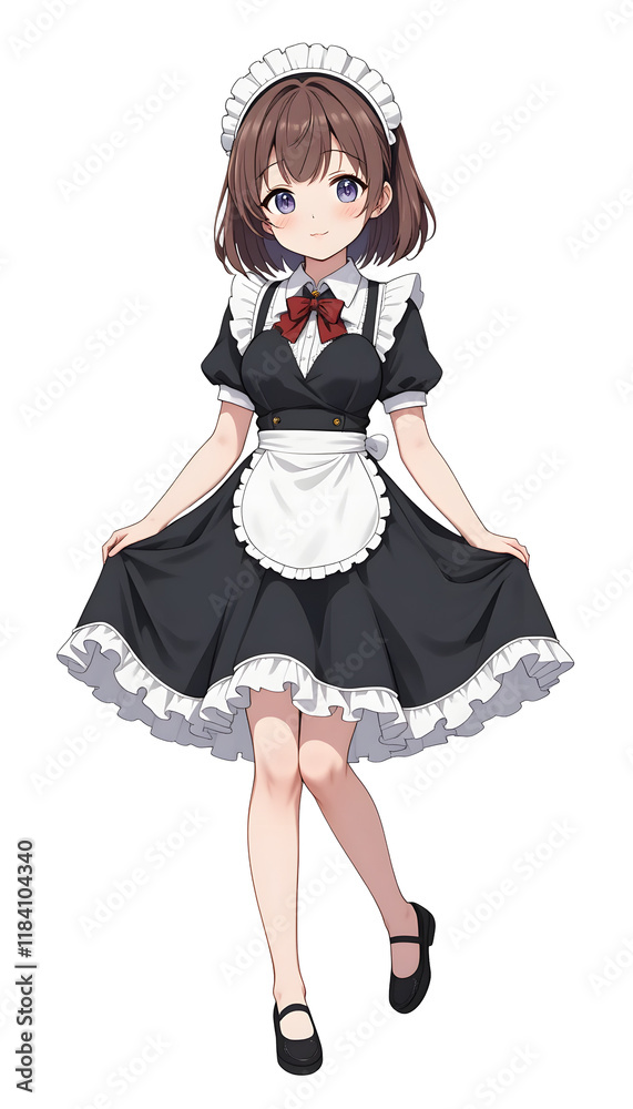 Cute Anime Waifu Girl in Black Maid Dress with Bow