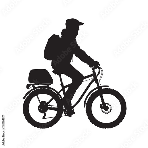 Commuting by Bike: Silhouette of a Man Riding to Work – Vector Illustration