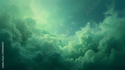Wallpaper Mural Serene Emerald Green Sky, Dreamlike Cloudscape with Hints of Soft Blue, Abstract Nature Background Torontodigital.ca