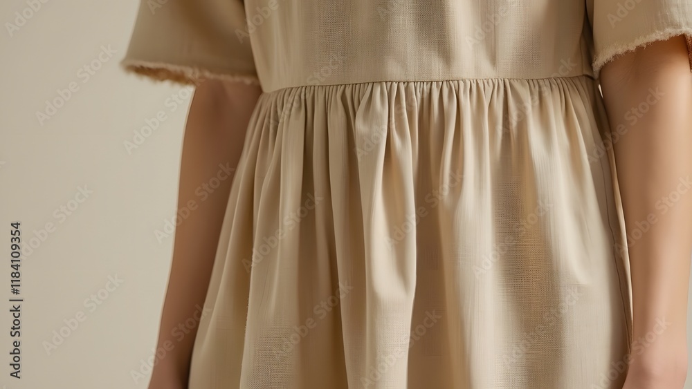 Obraz premium Beige Sustainable Fashion, Close-Up of Eco-Friendly Dress Made from Natural Recycled Fabrics