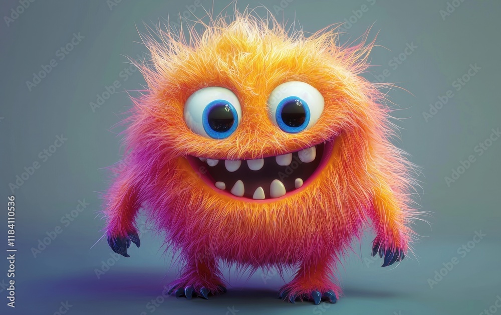 Fototapeta premium cute bright furry monster smiled and happy