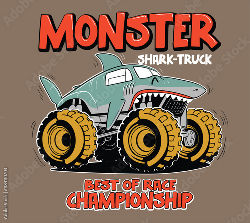 shark style cartoon car monster car illustration for t shirt prints