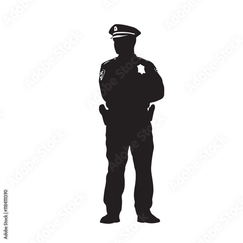 Silhouette of a Police Officer on Duty – Vector Art