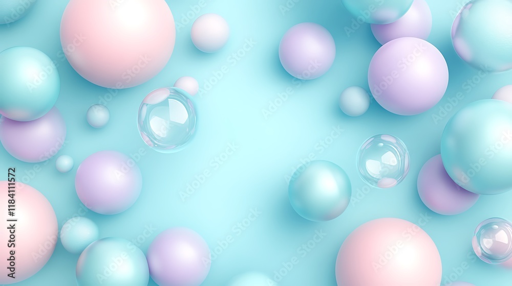 Pastel Spheres and Bubbles on a Light Blue Background Pastel Spheres and Bubbles on a Light Blue Background