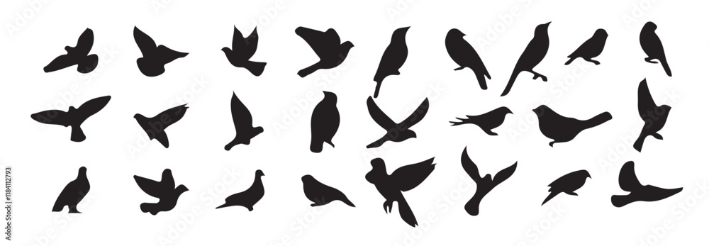 Birds icon vector set. fly illustration sign collection. nature symbol. Silhouette flock of birds isolated on white background Birds icon vector set. fly illustration sign collection. nature symbol. Silhouette flock of birds isolated on white background